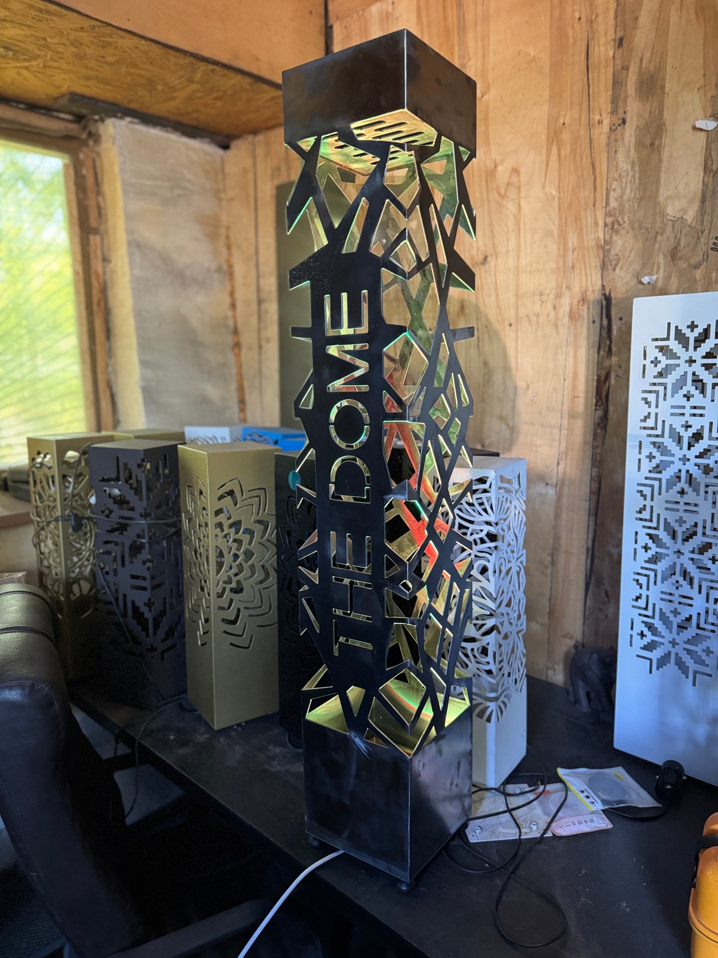 personalized LED column light metal garden lamp with custom lettering