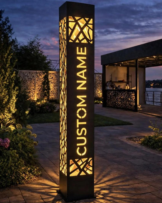 custom LED garden column light personalized metal address sign outdoor lamp
