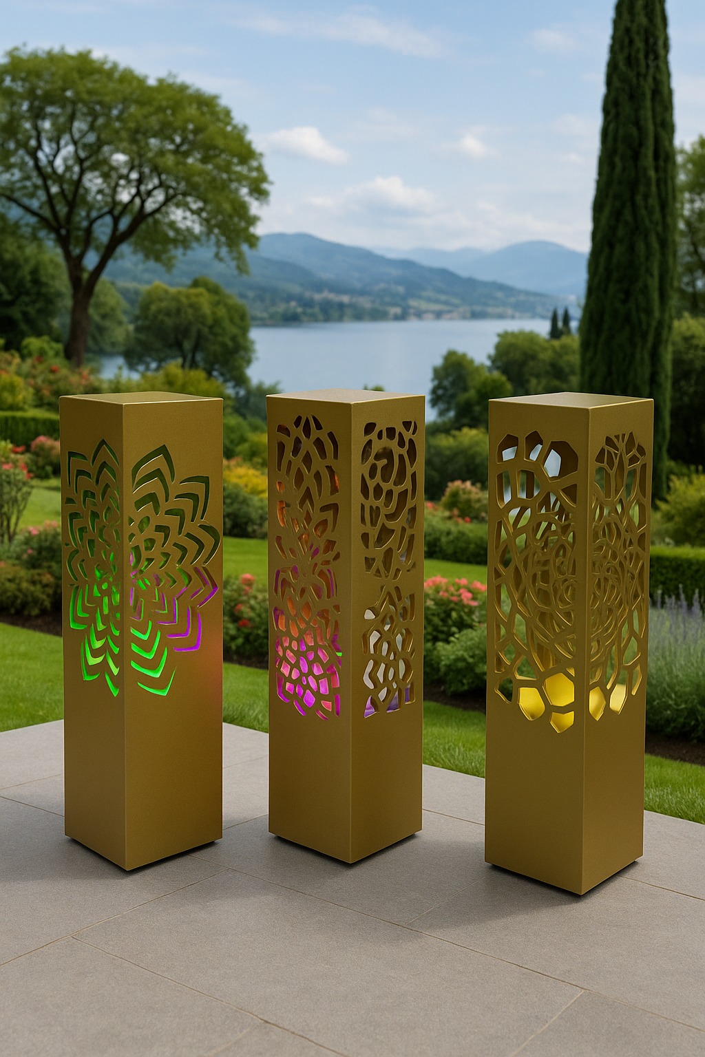 modern gold metal outdoor column lamp with LED illumination