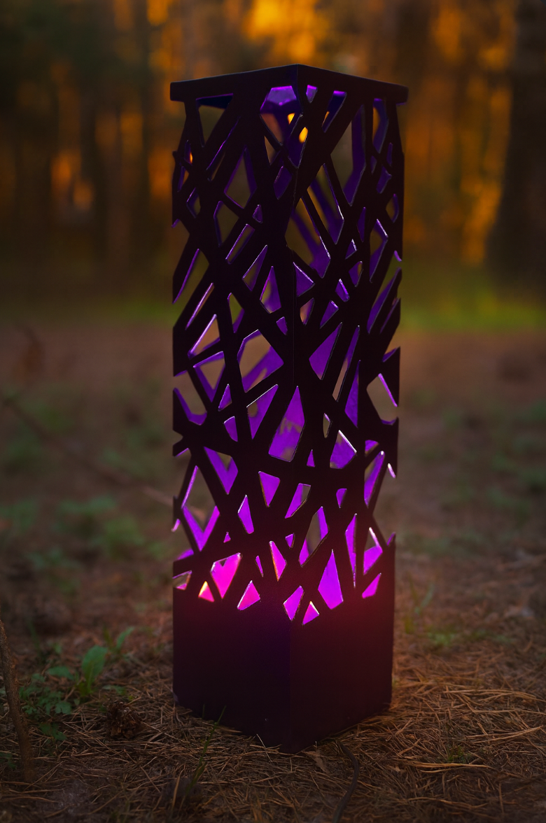 laser cut metal outdoor lamp LED column lighting with ambient glow