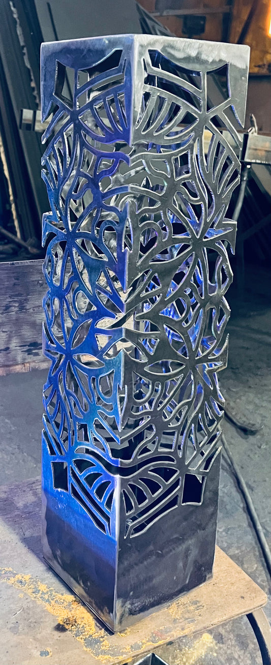 modern metal floor lamp ambient lighting with colorful RGB LED and geometric shadow patterns