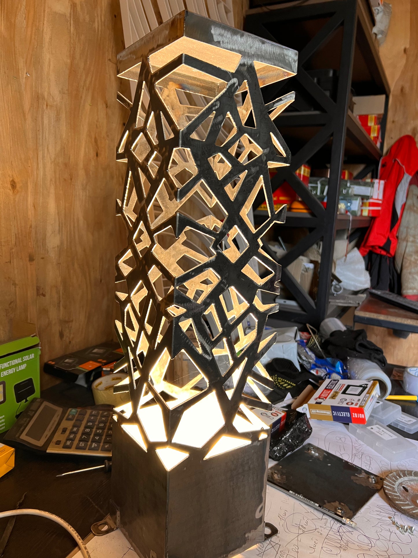 decorative metal standing lamp with RGB LED and detailed laser cut texture