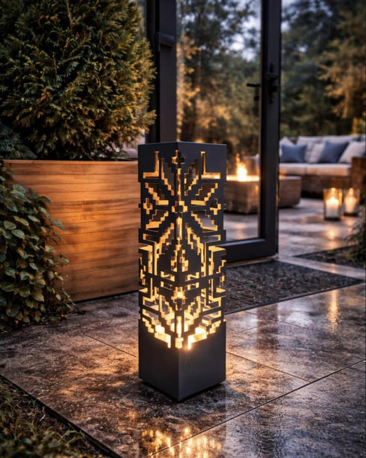 metal garden sculpture floor lamp laser cut outdoor LED lighting