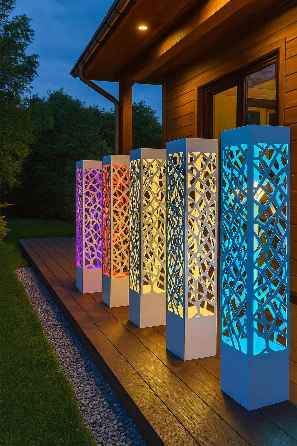outdoor LED column lamp with geometric metal pattern design