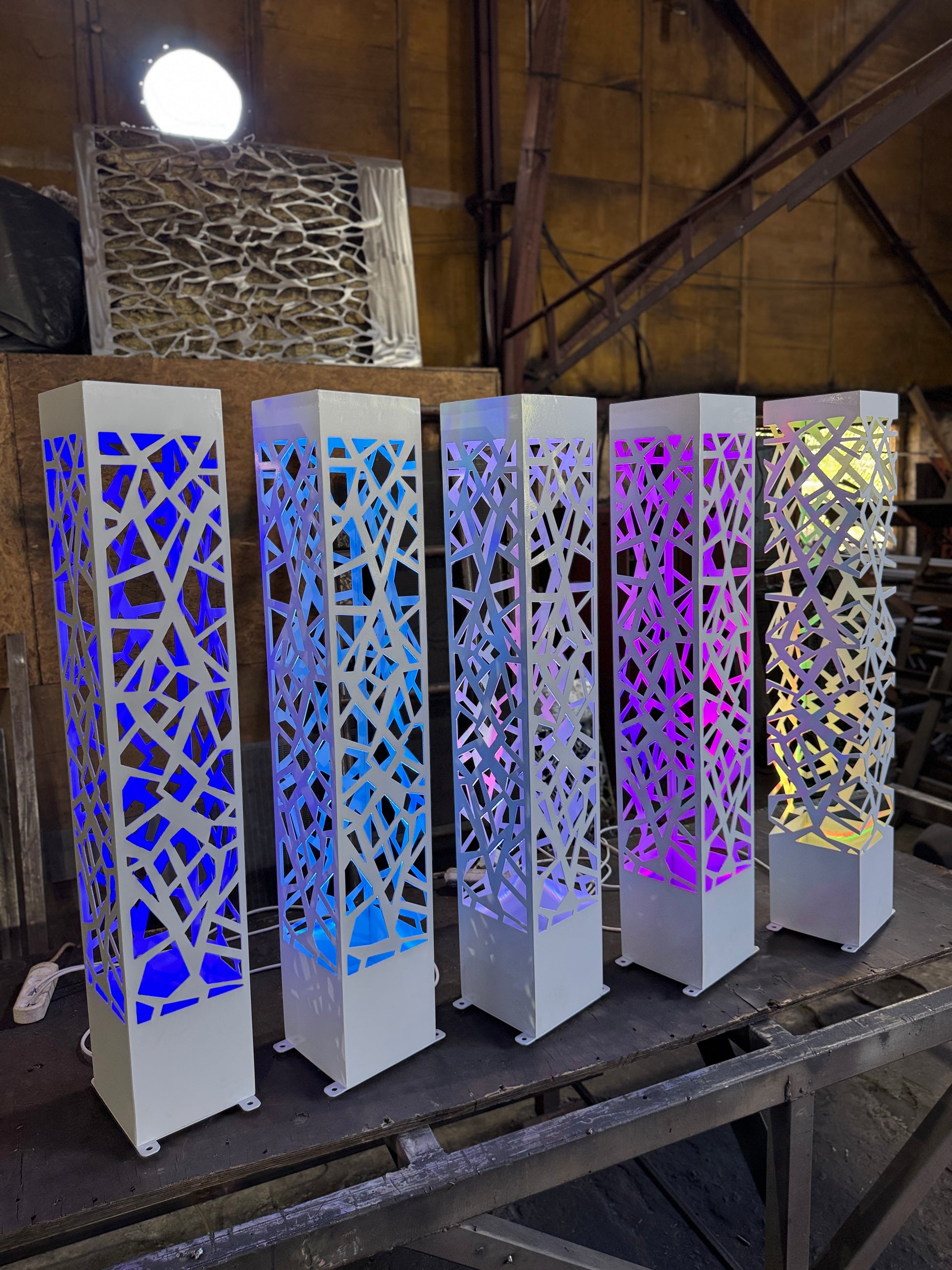 modern garden lighting column lamp with laser cut steel construction