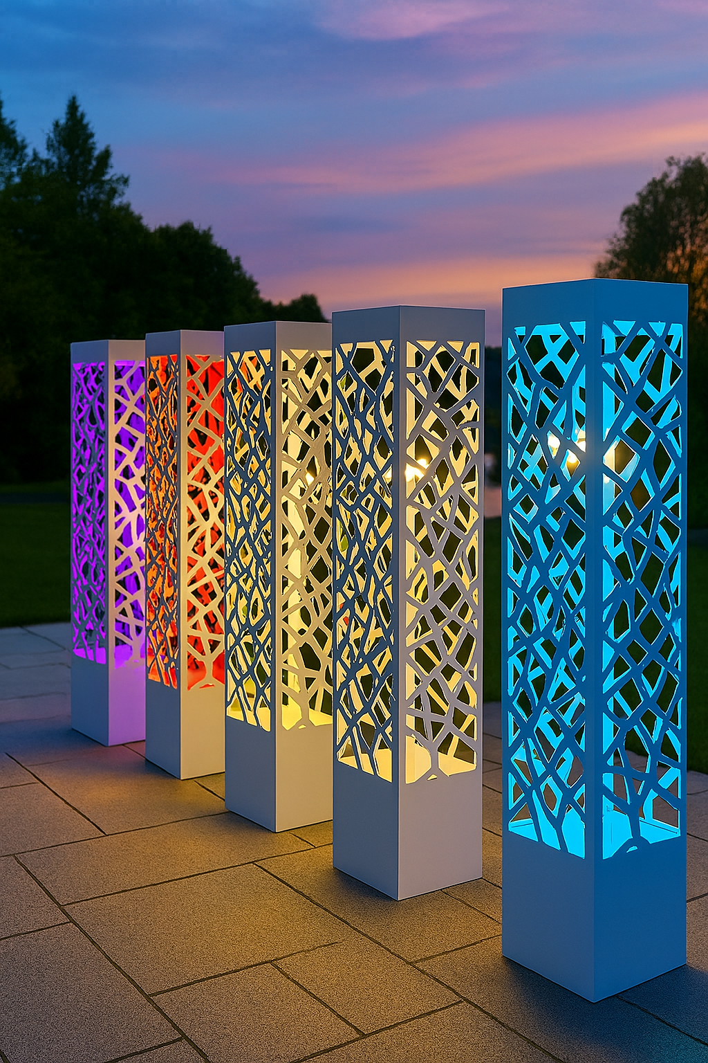 metal garden sculpture light LED column with ambient lighting effect