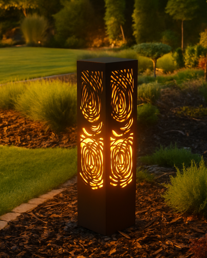outdoor metal floor lamp LED garden sculpture with clean modern lines