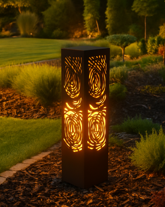 outdoor metal floor lamp LED garden sculpture with clean modern lines