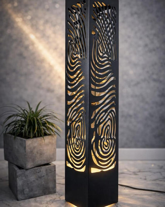 modern metal LED floor lamp outdoor garden sculpture column light