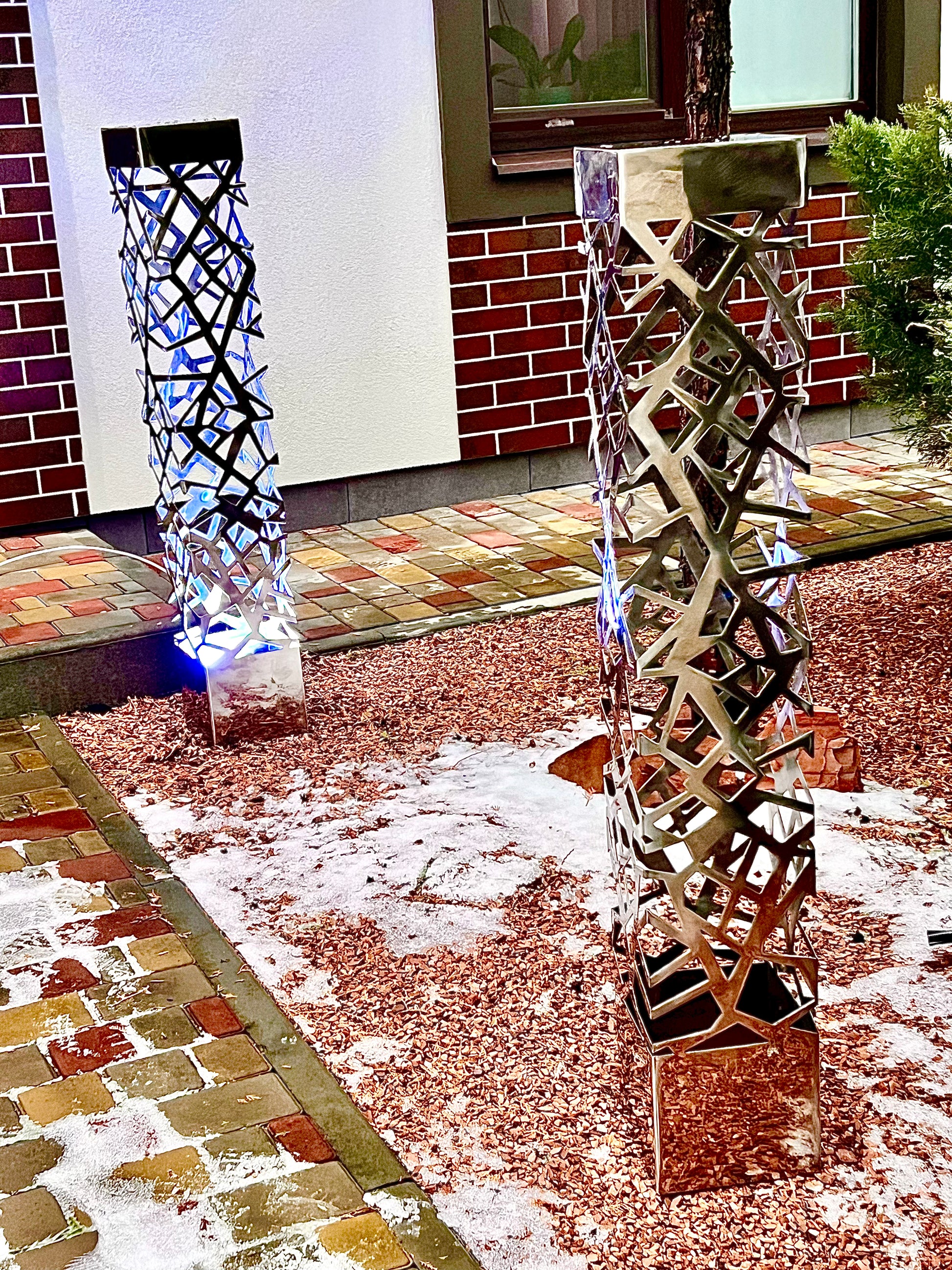 modern stainless steel pillar lamp with RGB LED lighting and sleek design