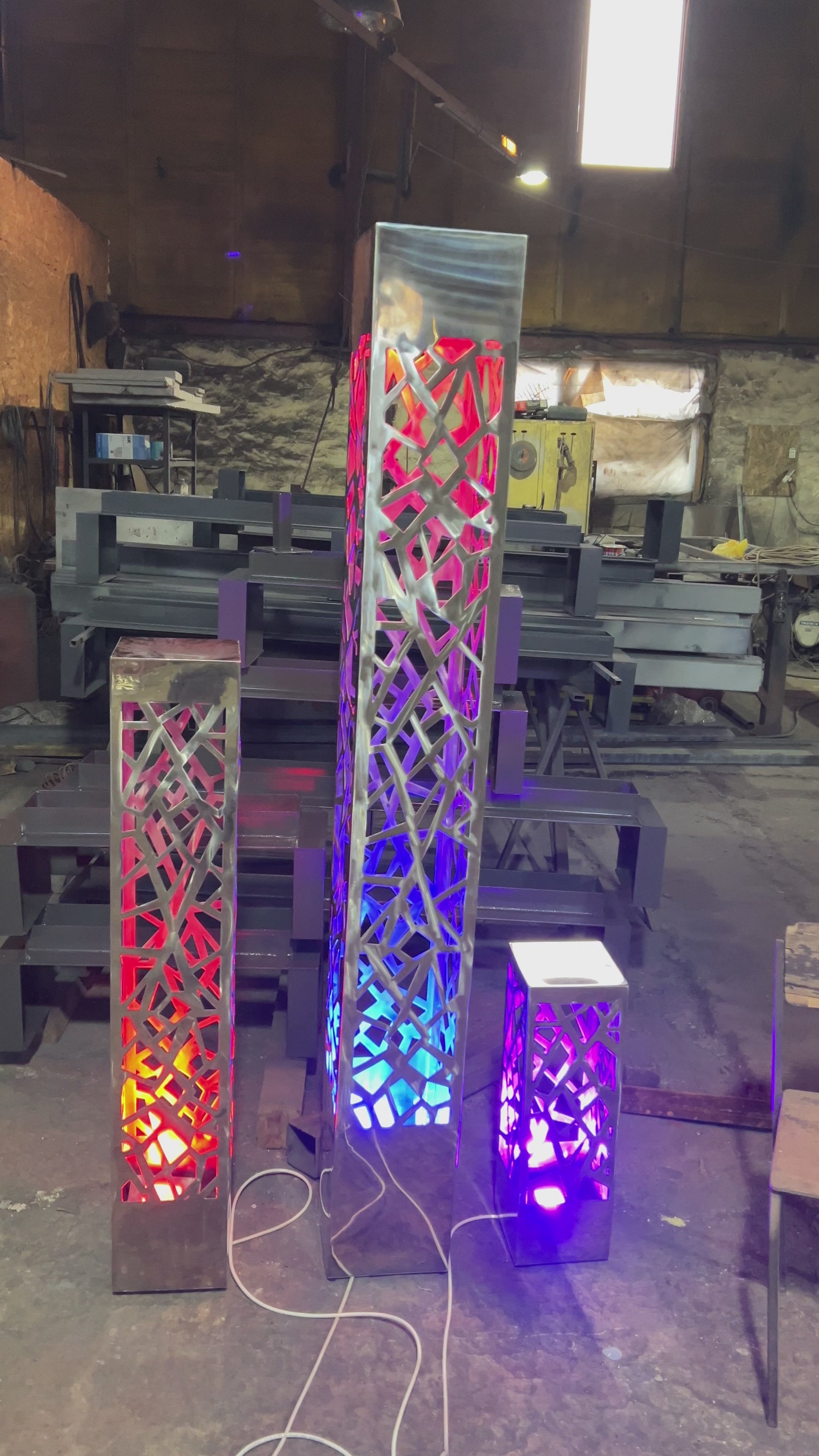 metal LED floor lamp stainless steel design with multicolor RGB lighting