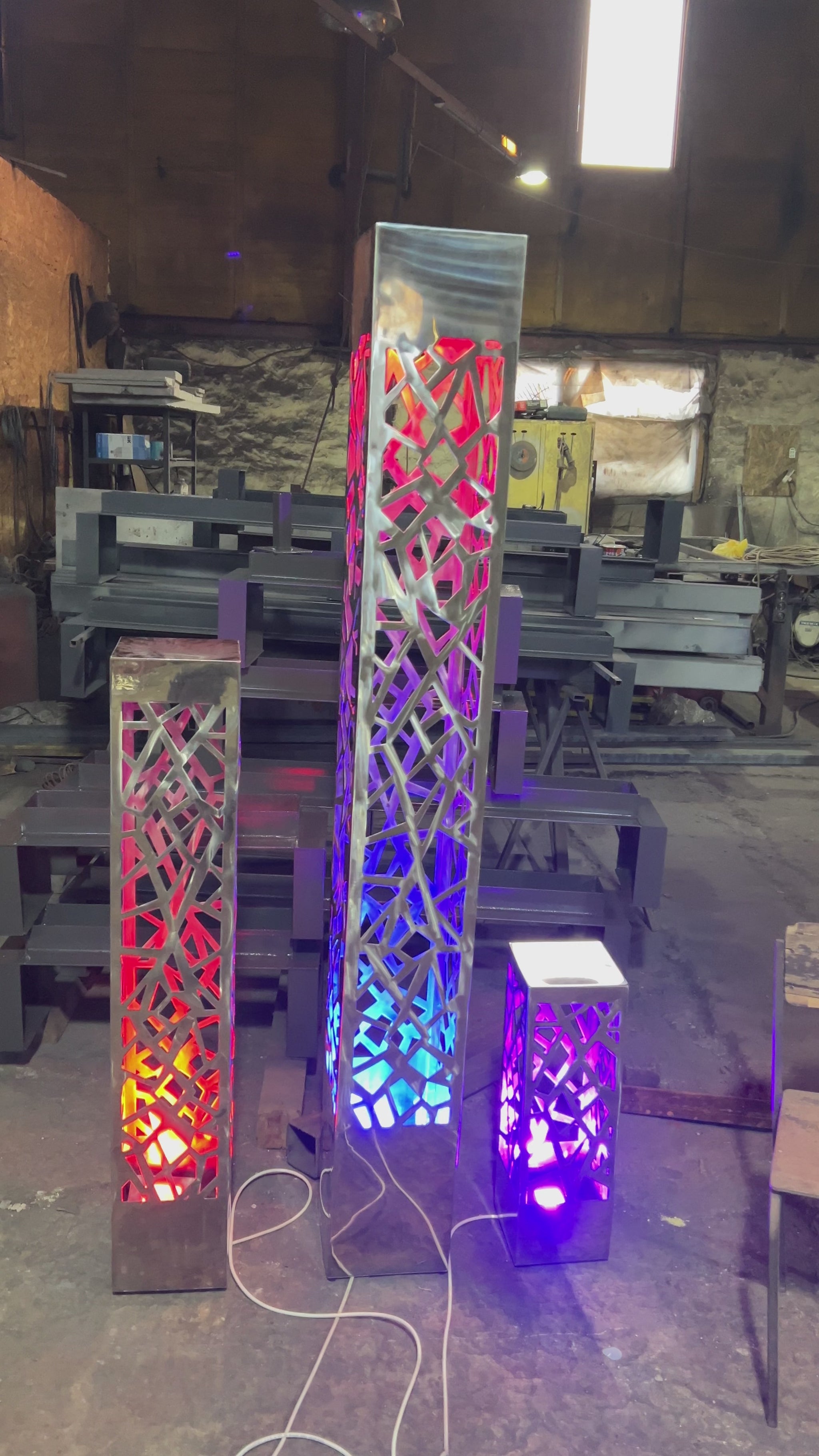 metal LED floor lamp stainless steel design with multicolor RGB lighting